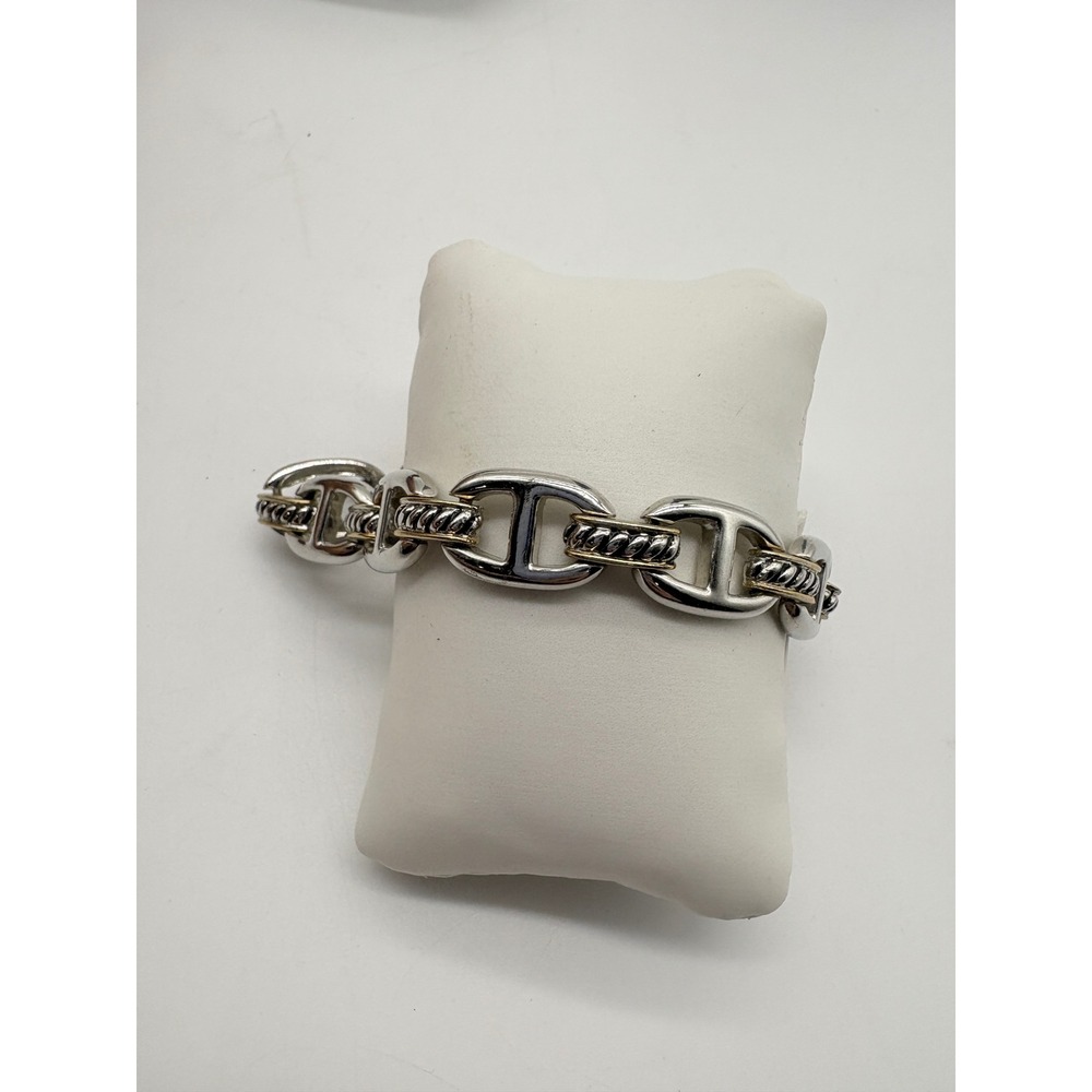 Two Tone Silver Gold Nautical Mariner Anchor Link Cable Twist Bracelet 7.5 Inch